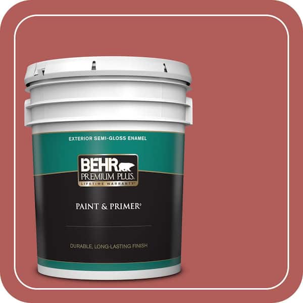 BEHR PREMIUM PLUS 5 gal. #160D-6 Pottery Red Semi-Gloss Enamel Exterior Paint & Primer