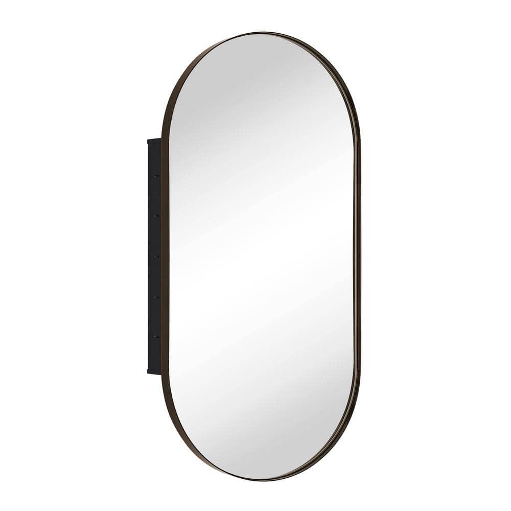 Oval Matte Black Metal Framed Medicine Cabinet with Mirror