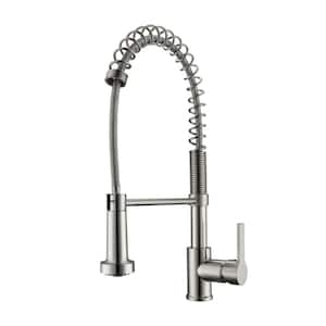 Niall Single Handle Deck Mount Spring Gooseneck Pull Down Spray Kitchen Faucet with Lever Handle 2 in Brushed Nickel