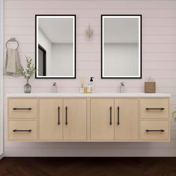 BV Better Vanity Victoria 71 in. W x 20 in. D x 22 in. H Double Sink Floating Bath Vanity in Yellow Oak with White Acrylic Top
