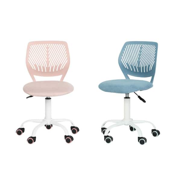 Homy Casa CARNAT Kids Desk Chair, Adjustable Swivel Chair with Lumbar Support and Cushioned Seat, Blue and Blush Pink Set of-2