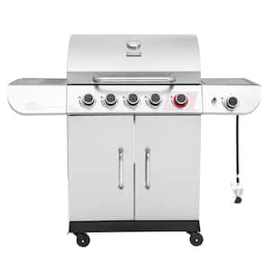 5-Burner Propane Gas Grill Stainless Steel Cabinet Style with 61,000 BTU Output, Silver
