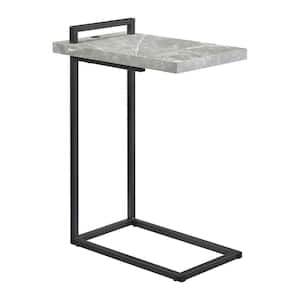 11.5 in. Cement and Gunmetal C-Shaped Wood Accent Table with USB Port