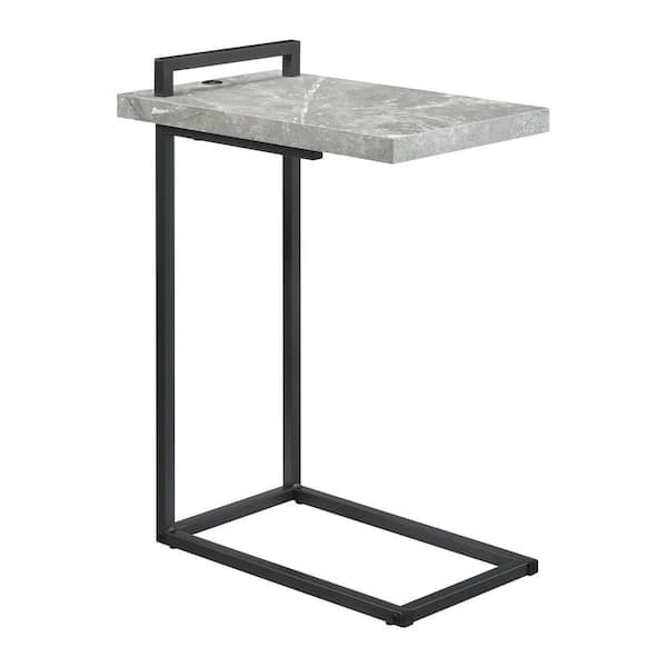 Coaster 11.5 in. Cement and Gunmetal C-Shaped Wood Accent Table with USB Port