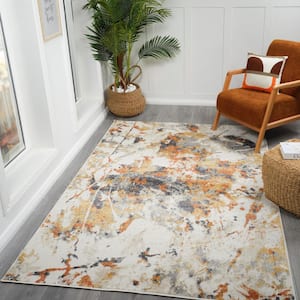 Avant Ivory Orange 2 ft. x 3 ft. Abstract Area Rug