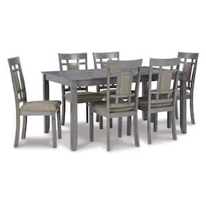 7-Piece Rectangle Gray Wood Top Dining Table Set (Seats 6)