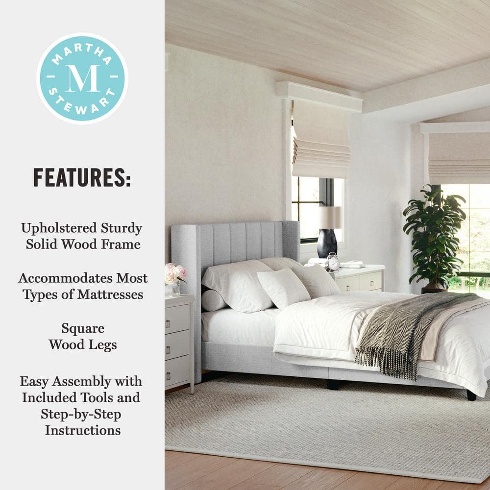 Gray Full Upholstered Platform Bed with Linen Headboard