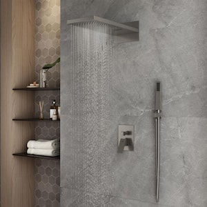 1-Spray Patterns with 2.5 GPM 22 in. Wall Mount Dual Shower Heads in Spot Resist Brushed Nickel (Valve Included)