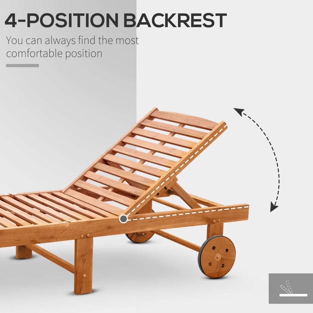 Teak Acacia Wood Outdoor Folding Chaise Lounge with Wheels