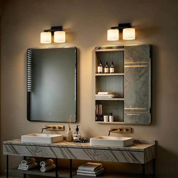 Edvivi 14 in. 2-Light Matte Black Modern Hardwired Unique Bathroom