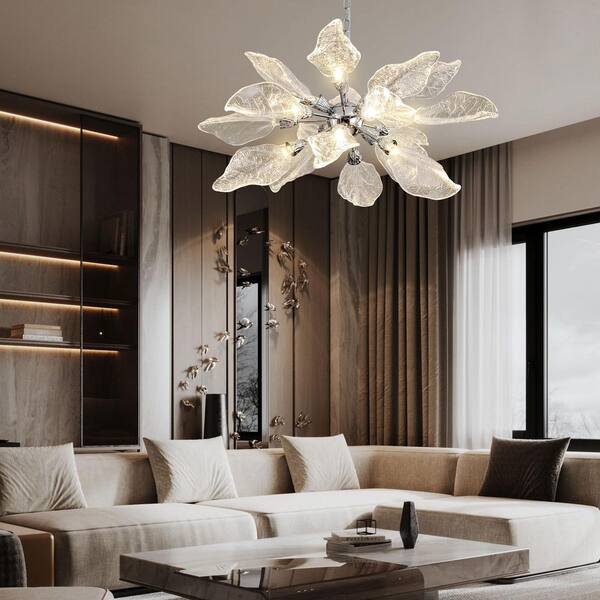 YUYI D31.5 in. 18-Light Silver Modern Chandelier, Crystal