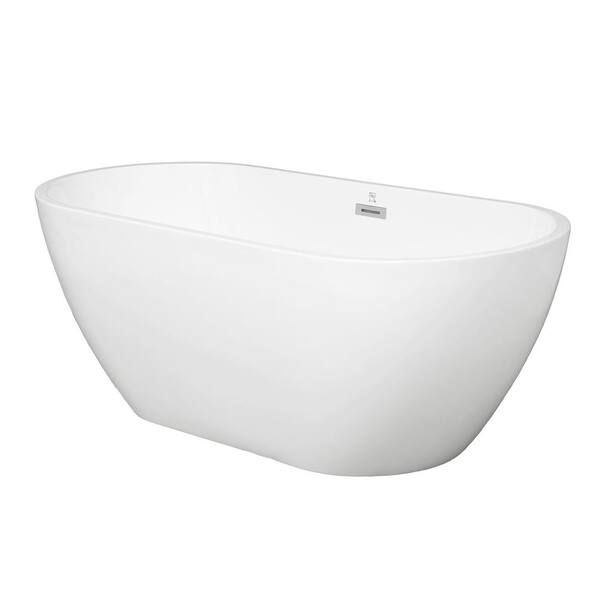 Unbranded 66 in. Acrylic Flat Flatbottom Non Whirlpool Freestanding Modern Soaking Bathtub for Including Drain and Overflow White