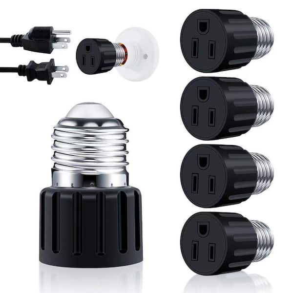 3 Prong Light Socket Adapter, E26 E27 Outlet Base Adapter Black