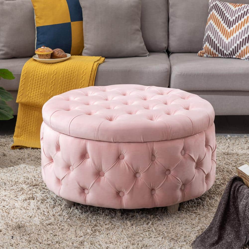Have a question about WESTINFURNITURE Highland 29.5 in. Pink Wide Tufted Velvet Round Ottoman with Storage Pg 1 The Home Depot