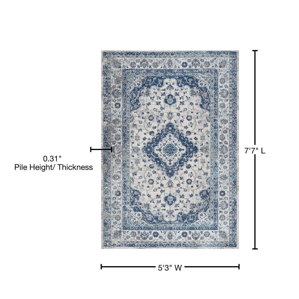 French Country Medallion Blue/Gray 5' x 8' Synthetic Area Rug