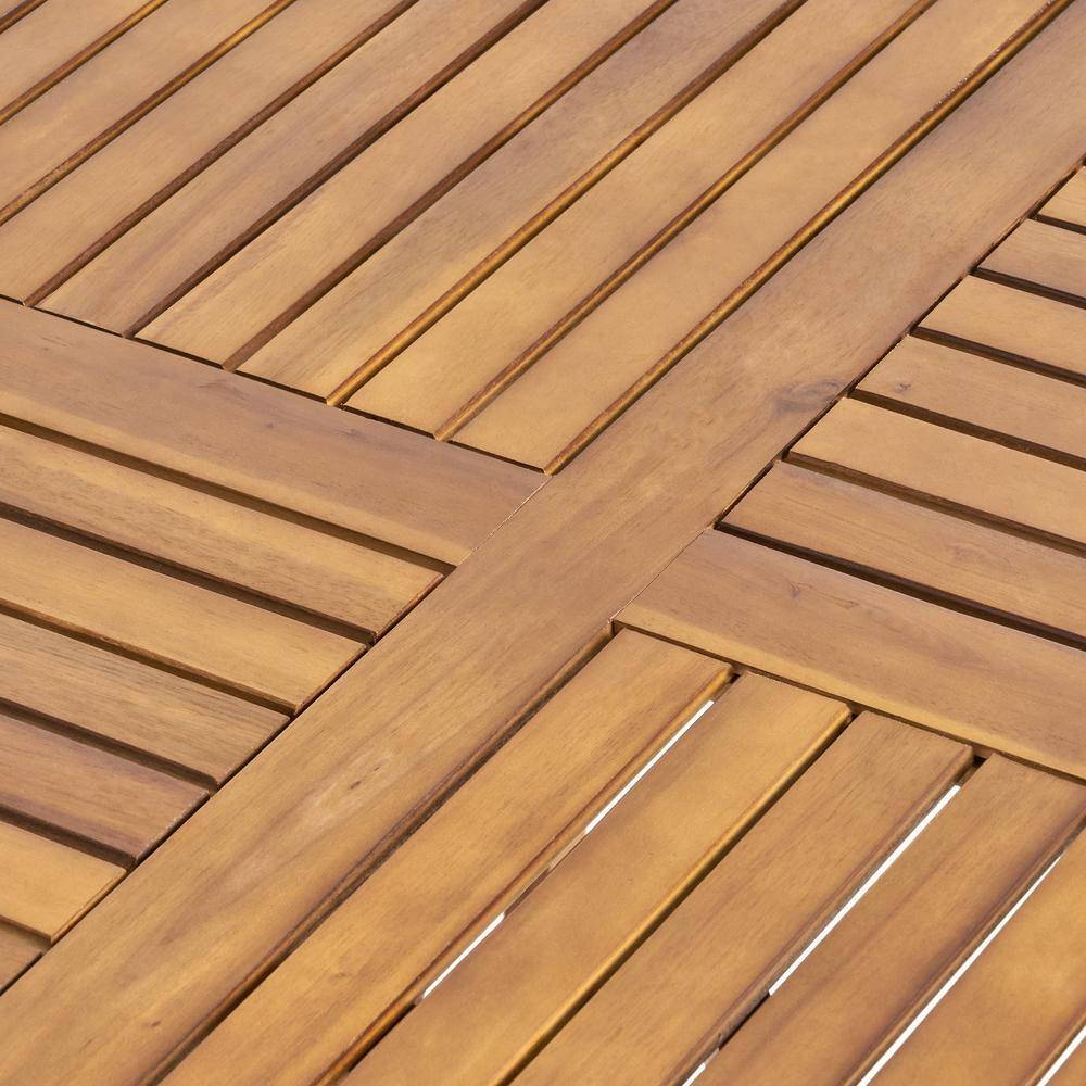 Teak Brown Round Patio Dining Set with Cream Cushions, Seats 4