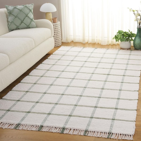 Montauk 6 ft. x 6 ft. Ivory/Green Geometric Lattice Square Area Rug