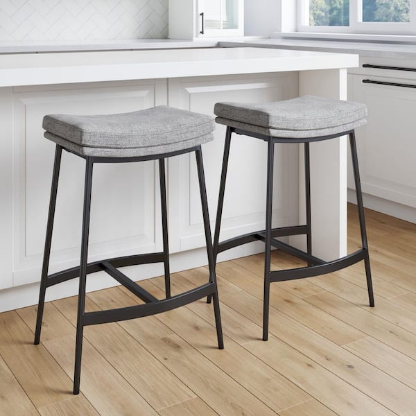 Nathan James Arlo 27 in. Modern Backless Upholstered Counter Height Bar Stool with Metal Frame, Grey/Matte Black, Set of 2
