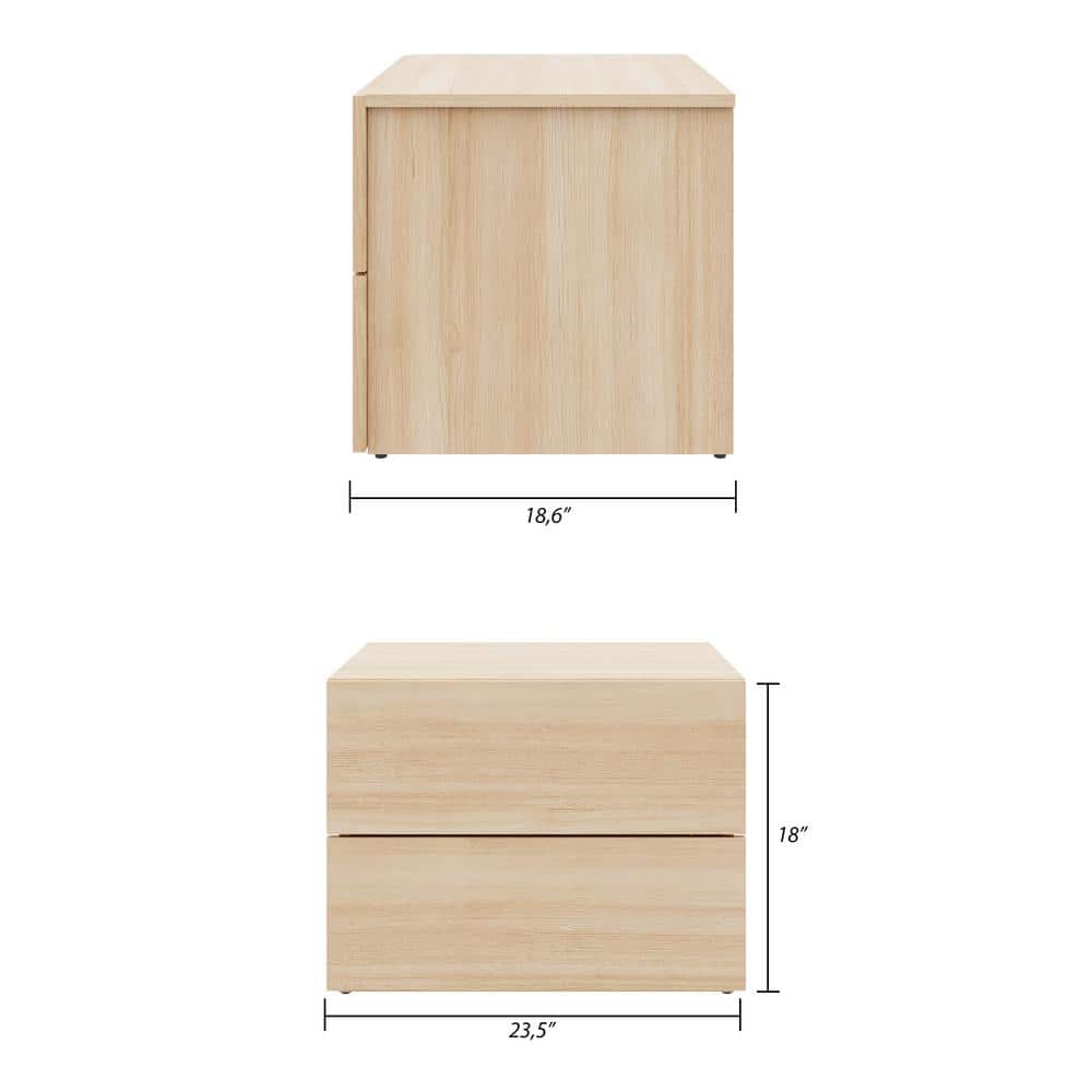 Natural Blonde Oak 2-Drawer Modern Nightstand