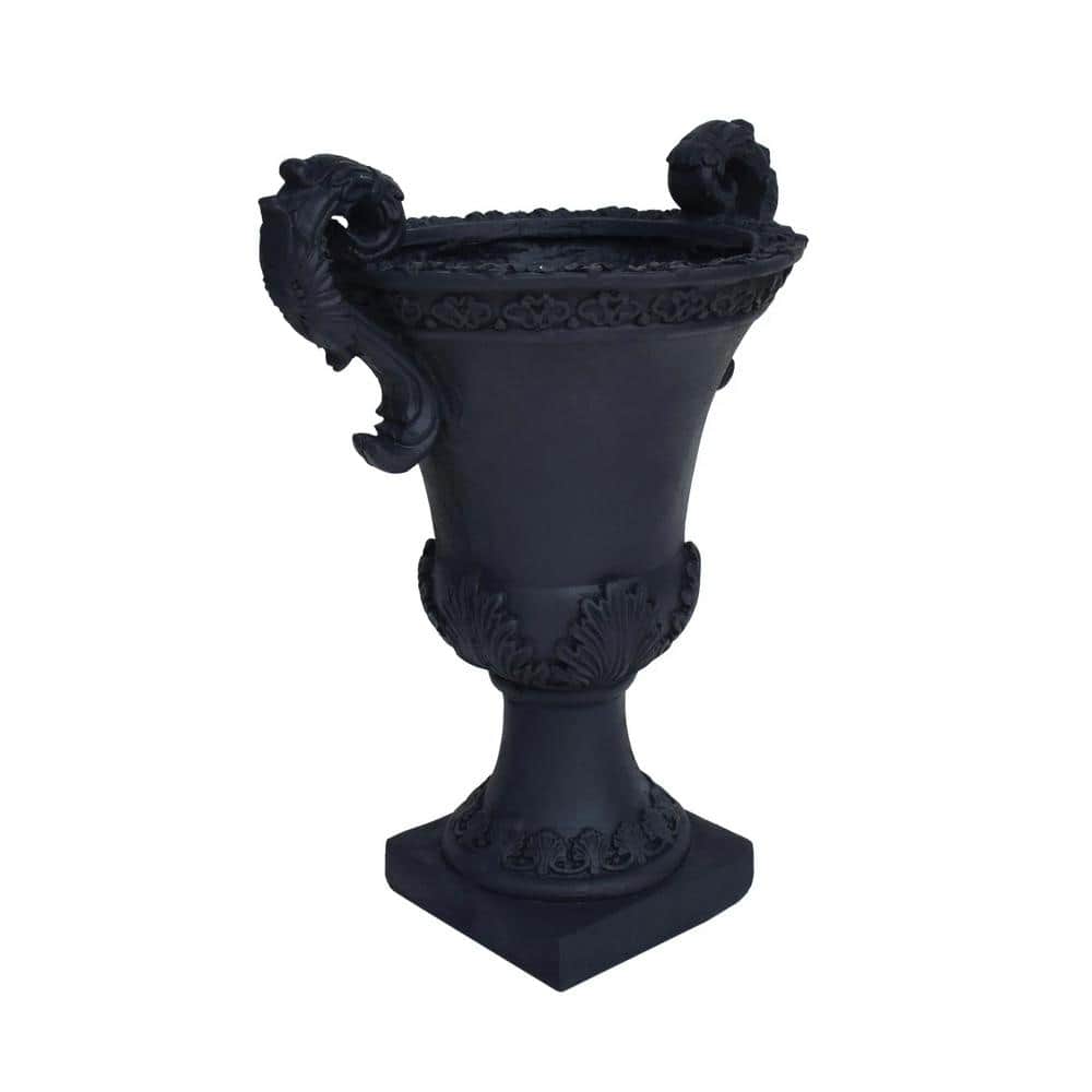 Black magnesium oxide plant pot with botanical accents and a square base-15