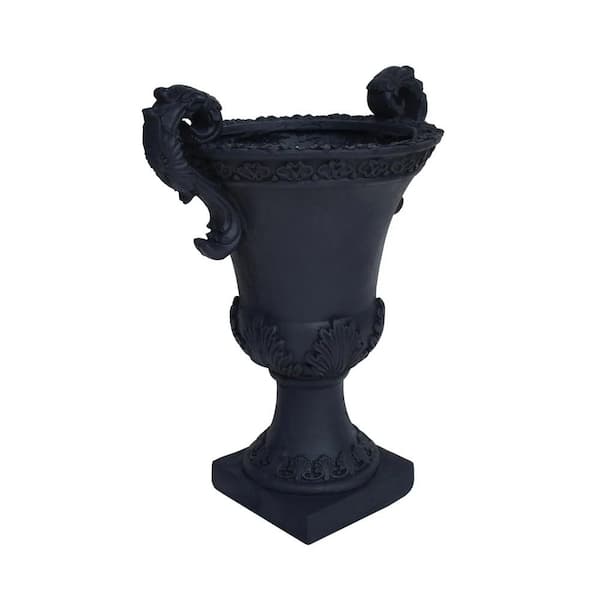 Cubilan Black magnesium oxide plant pot with botanical accents and a square base-15.5 in. x 11.25 in. x 19.25 in.