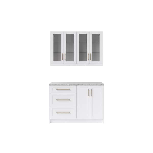 NewAge Products 5-Piece White Home Bar Cabinet Set with Contemporary Brushed Nickel Handles