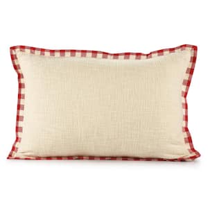 Buffalo Ivory / Red 16 in. x 24 in. Plaid Bordered Lumbar Indoor Throw Pillow