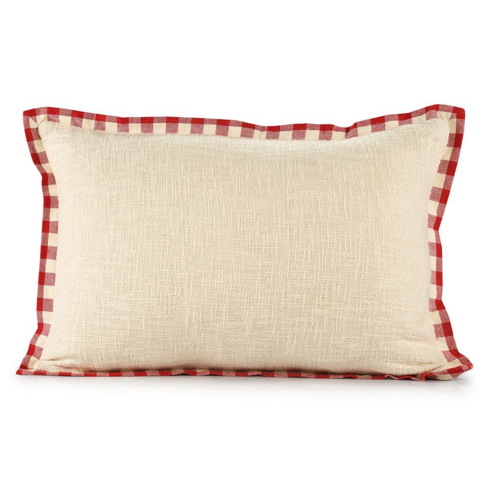 Buffalo Ivory / Red 16 in. x 24 in. Plaid Bordered Lumbar Indoor Throw Pill