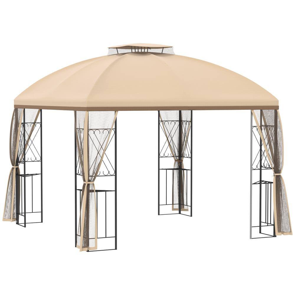 10 ft. x 10 ft. Beige Double Roof Outdoor Patio Gazebo Canopy Shelter with 