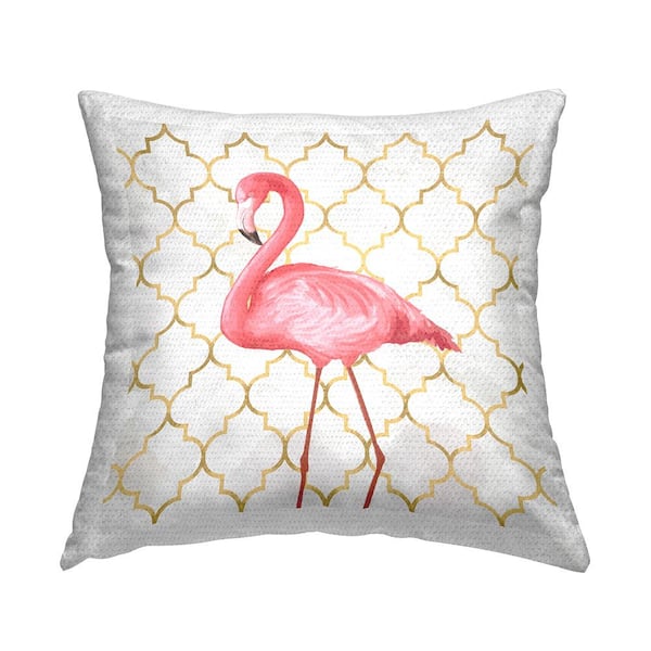 Stupell Industries Pink Flamingo Animal Chic Gold Deco Pattern Printed Pillow Pink Square Outdoor Throw Pillow