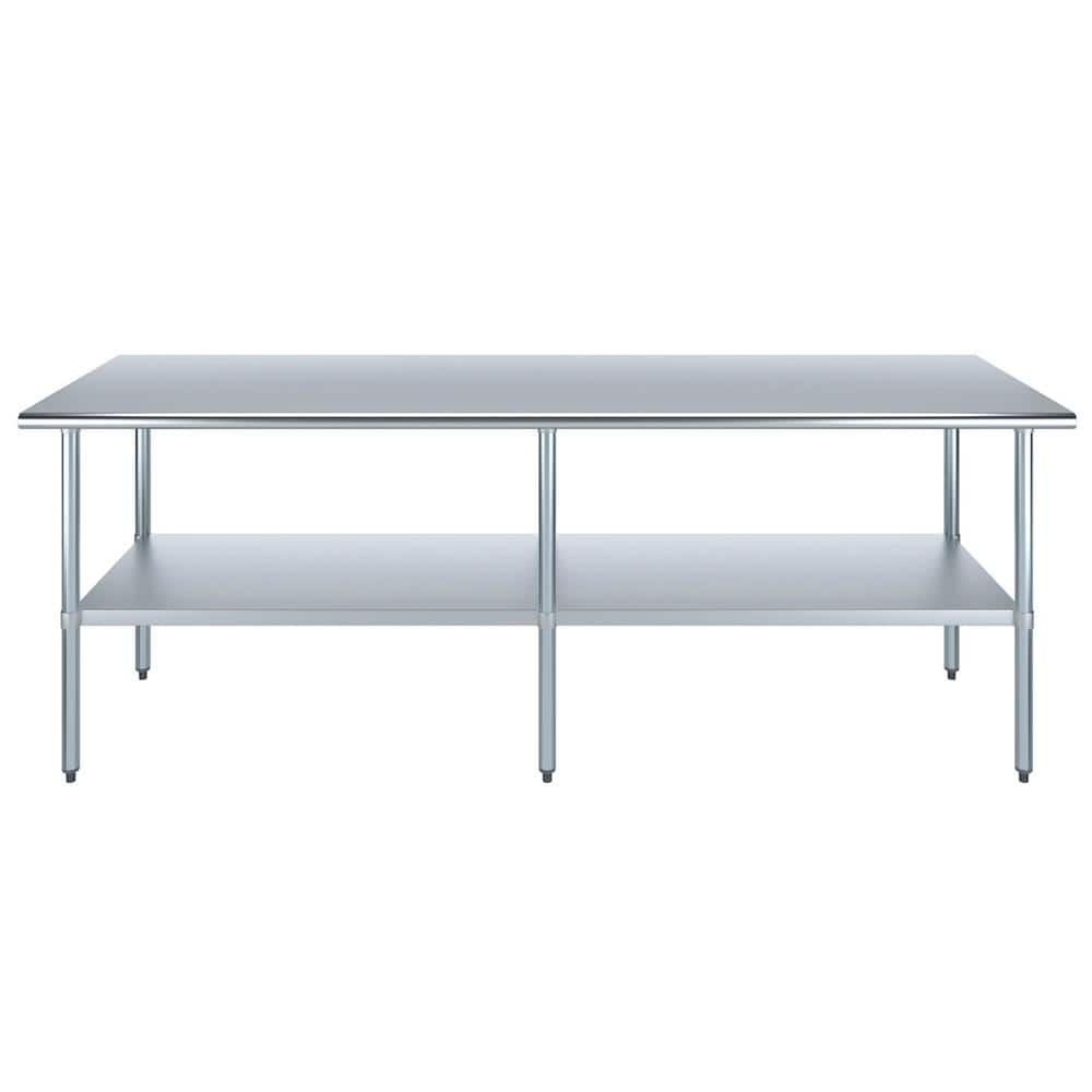 96" Long Stainless Steel Commercial Work Table with Galvanized Undershelf