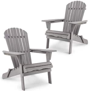 Outdoor Folding Gray Wood Adirondack Chairs Oversized Patio Chair (Set of 2)