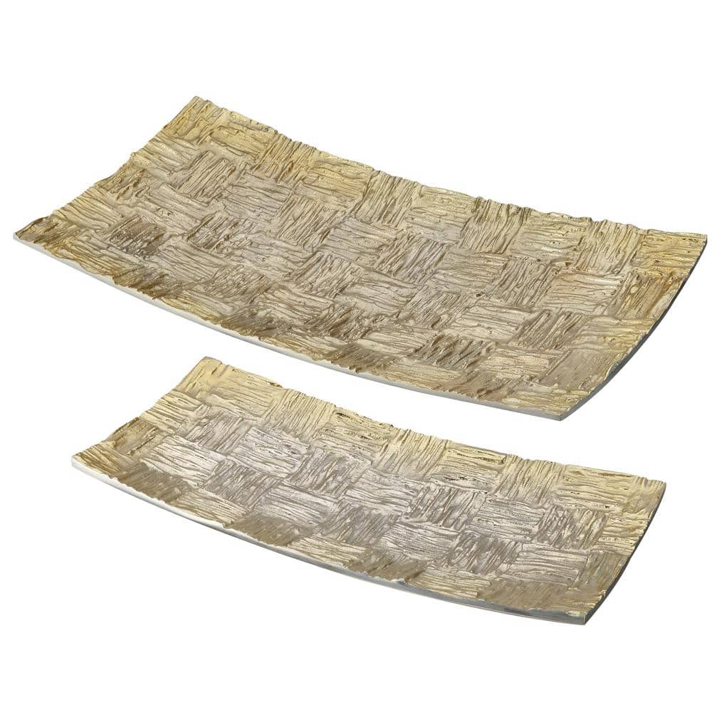 Gold Hand Made Cast Aluminum Rectangular Decorative Tray Set