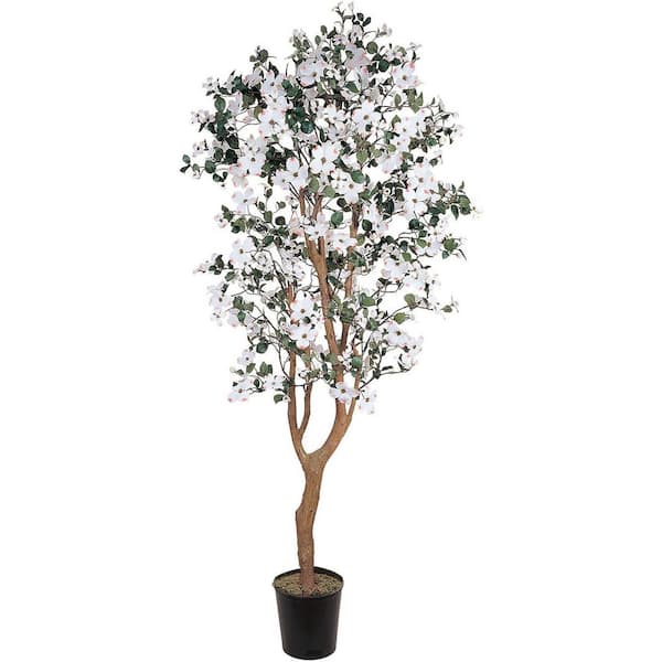 5 ft. Artificial Dogwood Tree in Black Pot, Artificial Indoor Home Decor Plant