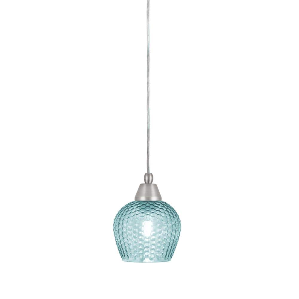 Bryson 6 in. 1-Light Brushed Nickel Cord Pendant Light with 6 in. Turquoise