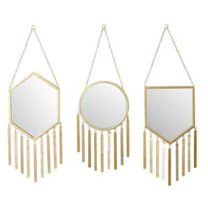 27 in. x 8 in. Gold Metal Farmhouse Irregular Wall Mirror (Set of 3)