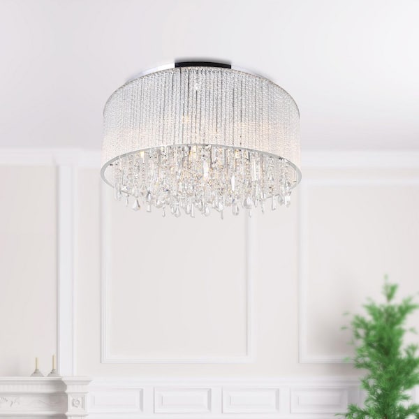 Benson 14 Light Drum Shade Flush Mount With Chrome Finish