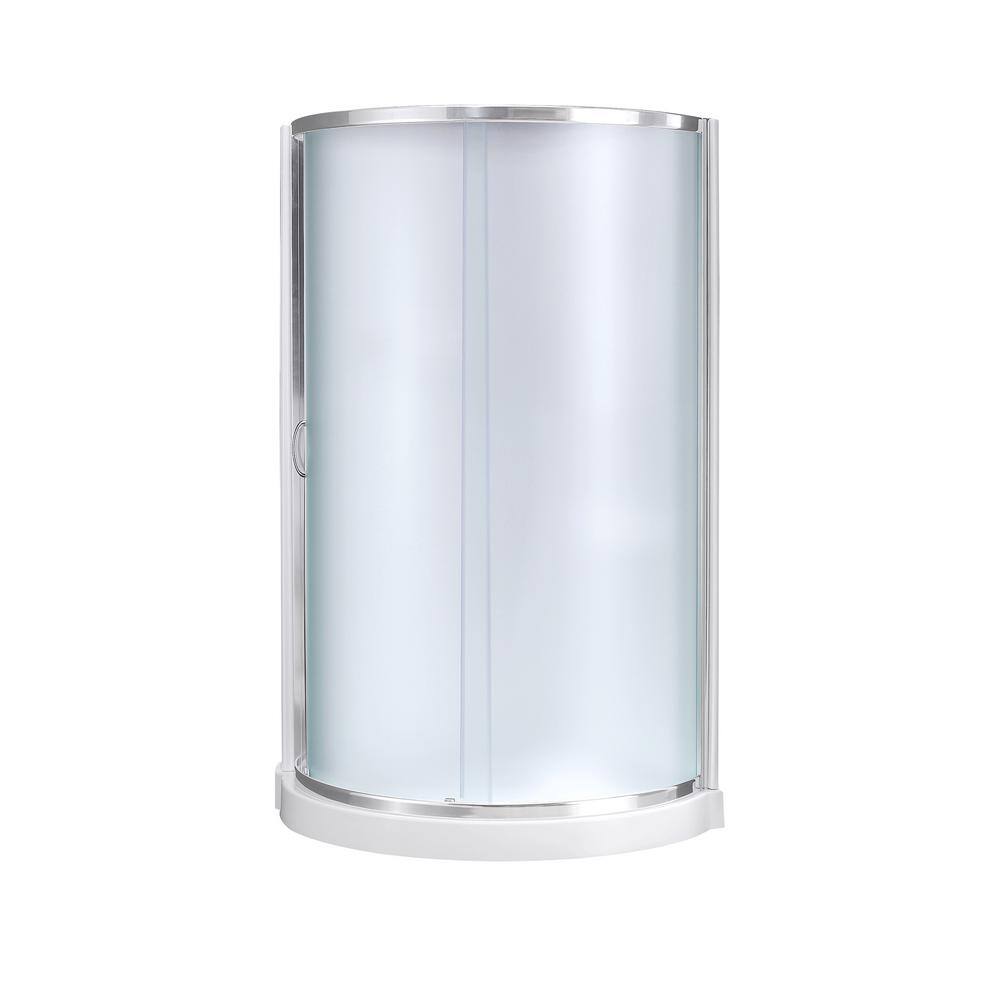 Breeze 34" Frosted Glass Round Sliding Shower Kit with Acrylic Base