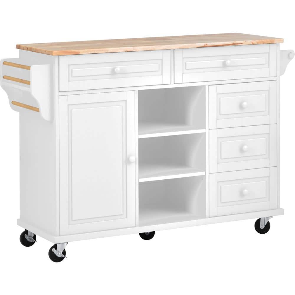 Runesay White Mdf Base with Mdf Wood Top Rolling Kitchen Island (18.1-in x 52.8-in x 36.2-in)