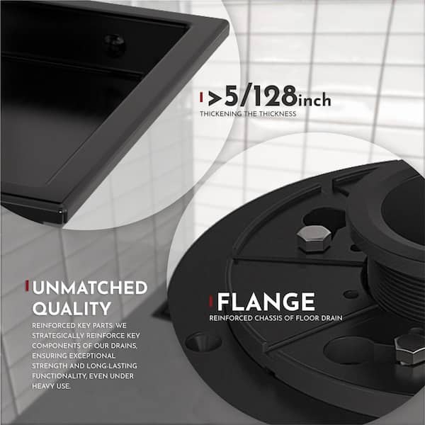 1-Piece 6 in. Stainless Steel Square Shower Floor Drain in Matte Black with Flange, Removable Grate, Mounting Hardware