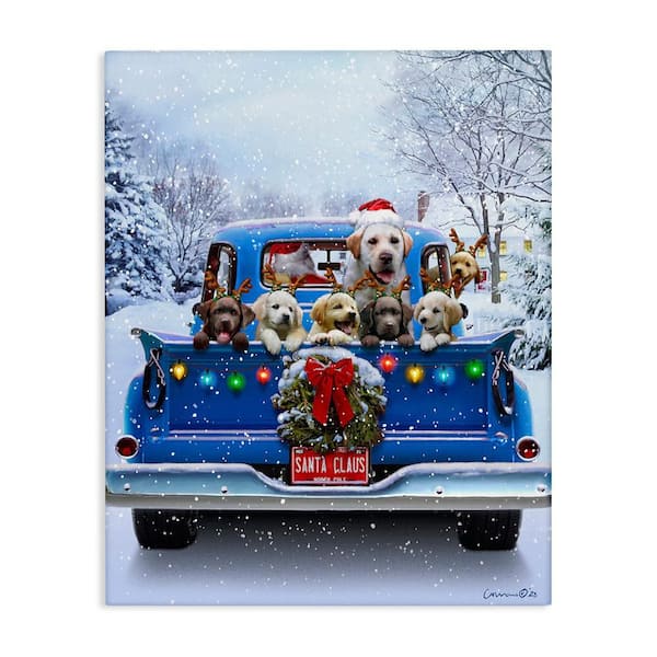 Christmas Tailgate Dog Truck by Chris Consani 1 Piece Unframed Graphic Religious Art Print 30 in. x 24 in.