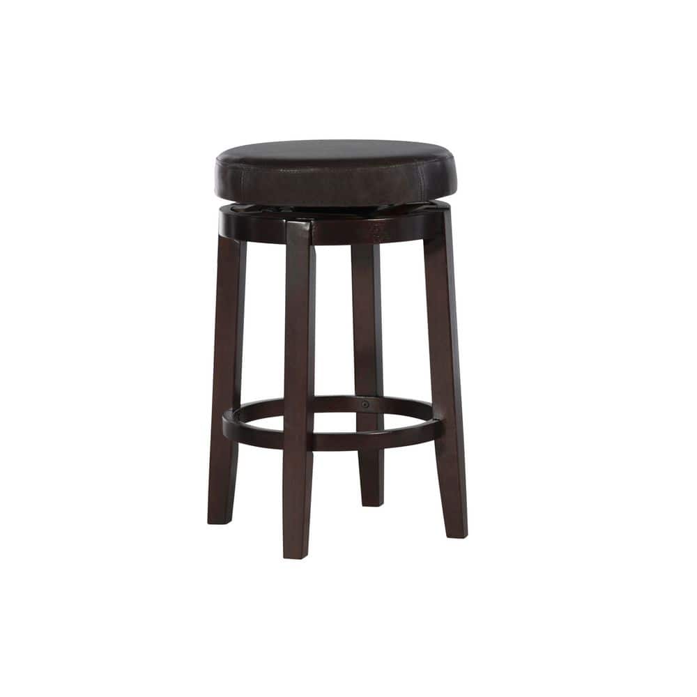 Maya Swivel 25.39 in. Brown Backless Wood Counter Stool with Faux Leather S