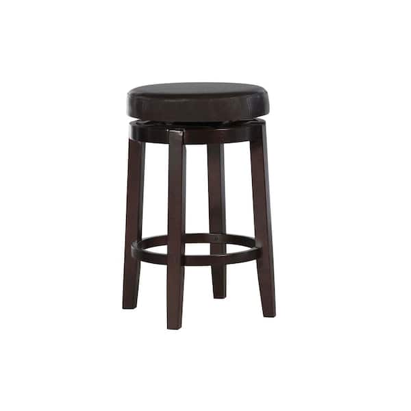 Linon Home Decor Maya Swivel 25.39 in. Brown Backless Wood Counter Stool with Faux Leather Seat