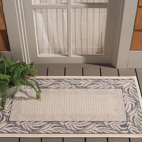 Courtyard Sand/Gray Doormat 3 ft. x 5 ft. Border Indoor/Outdoor Patio Area Rug