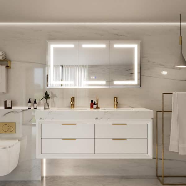 48 in. W x 24 in. H Rectangular Bevel LED Anti-Fog Surface/Recessed Medicine Cabinet with Mirror