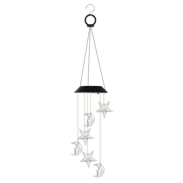 Solar Moon and Star Wind Chime 7-Color Changing Wind Chime for Outside IPX4 Waterproof Outdoor Garden Yard Decor