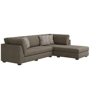 Savannah 114.75 in. Flared Arm 2-Piece Fabric L-Shaped Sectional Sofa in Mocha Corduroy