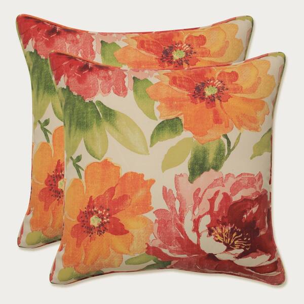 Pillow Perfect Floral Green Square Outdoor Square Throw Pillow 2-Pack
