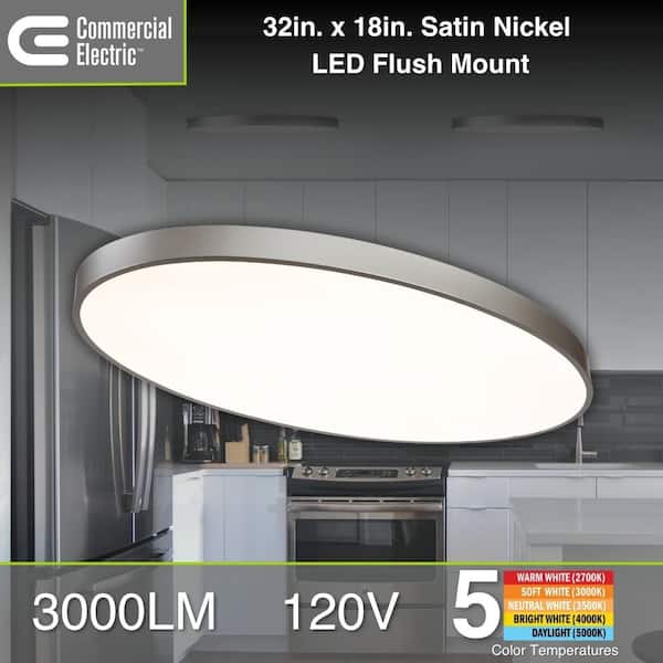 Commercial Electric 8-Pack 32 in. x 18 in. Oval Satin Nickel LED