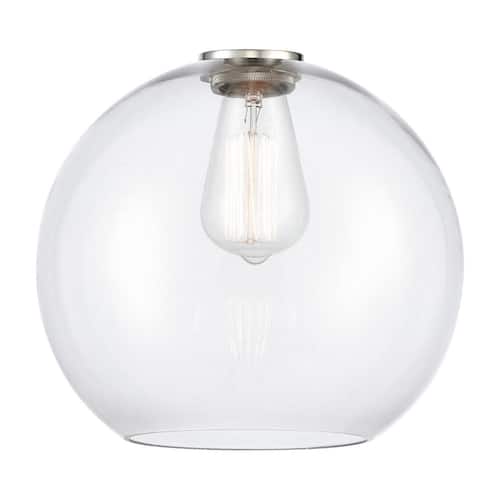 Athens 10 in. 1-Light Satin Nickel Industrial Semi-Flush Mount with Clear Glass Shade Flush Mount Ceiling Lights